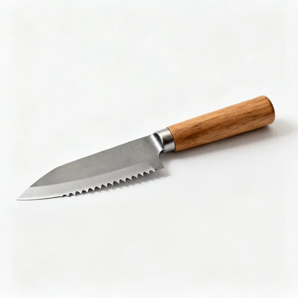 Hori hori knife: A japanese hori hori garden knife with a heavy pointed steel blade, one serrated edge and a wooden handle