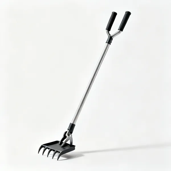 Stand up weed puller: A long handled stand up dandelion root removal tool with a foot plate, claw jaws and two upright handles