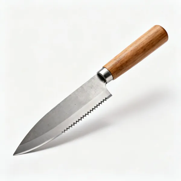 Hori hori knife: A japanese hori hori garden knife with a heavy pointed steel blade, one serrated edge and a wooden handle