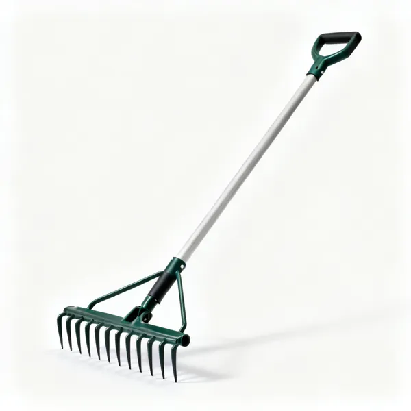 A hollow tine lawn aerator on a long handle
