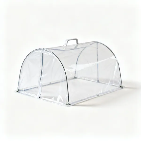 A clear plastic garden cloche tunnel