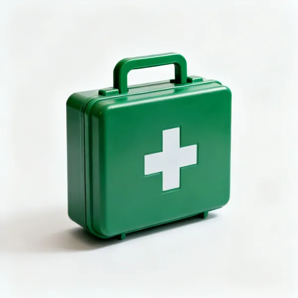 A small green first aid kit box