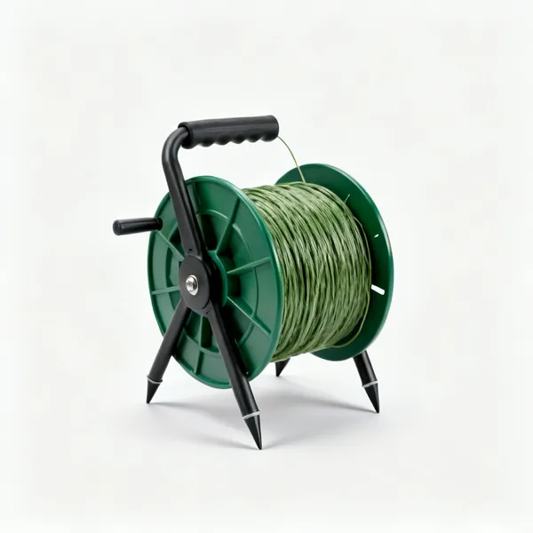 A garden line reel with two pegs