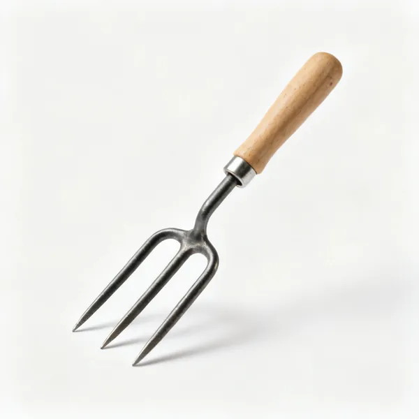 A small three pronged hand cultivator