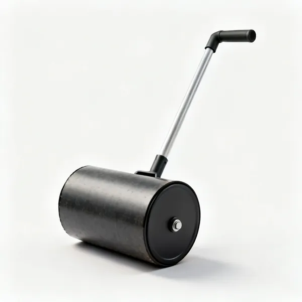 A cylindrical lawn roller with a handle