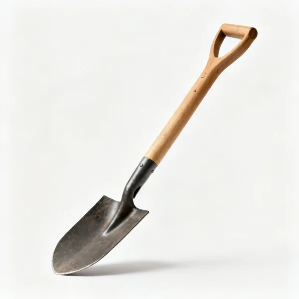 A garden mattock with a wooden handle