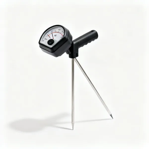 A soil moisture meter probe with a dial