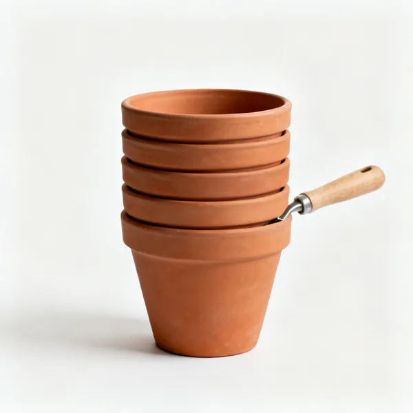 A stack of terracotta plant pots