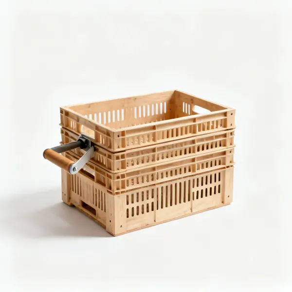 A stack of ventilated wooden storage crates
