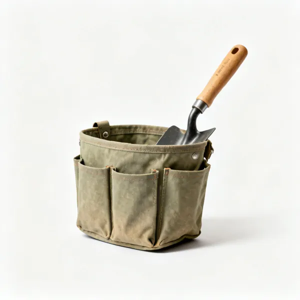Tool belt or apron: A canvas gardening tool belt with pockets