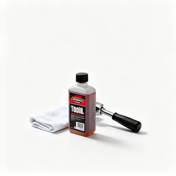 A bottle of tool oil with a cloth