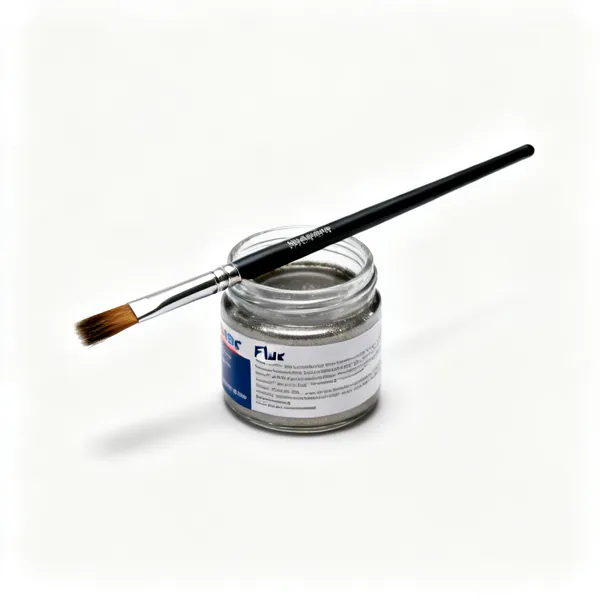 A jar of soldering flux with a brush