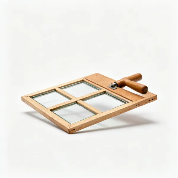 A wooden stained glass glazing board with battens