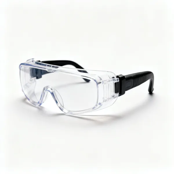 A pair of enclosed safety goggles