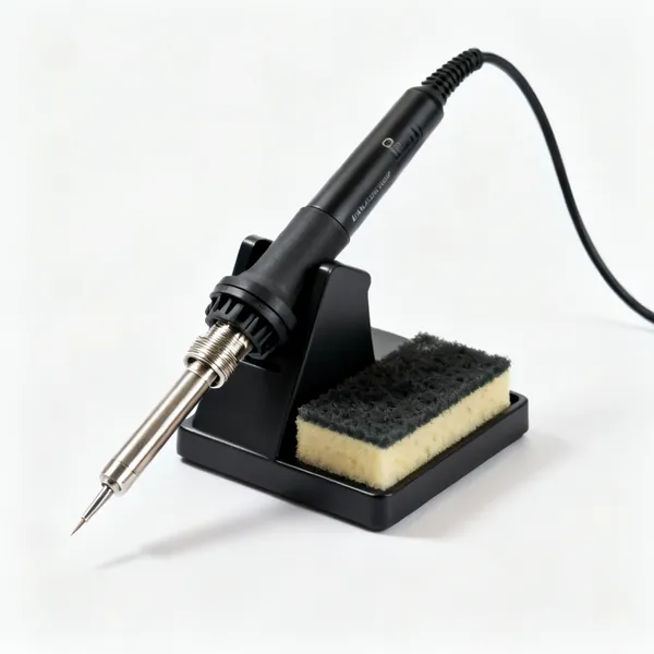 A soldering iron stand with a sponge