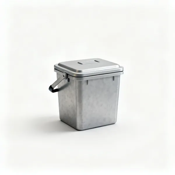 Lead scrap bin: A small lidded bin for lead scrap