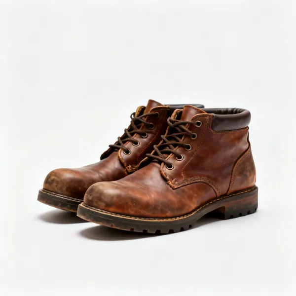 Closed shoes: A pair of closed leather work shoes