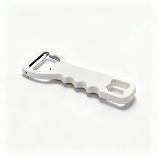 A moulded plastic multi opener tool with several different shaped gripping profiles and cutouts