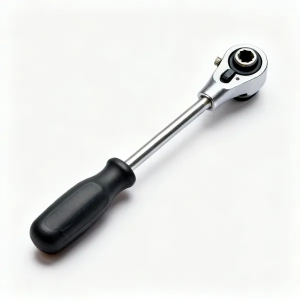 A ratchet screwdriver with a thick moulded handle, direction selector collar and interchangeable bit