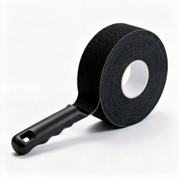 Self-fusing grip tape: A roll of black self fusing silicone grip tape partly unwound