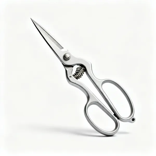 A pair of lightweight sprung garden snips with narrow pointed blades and a coil spring