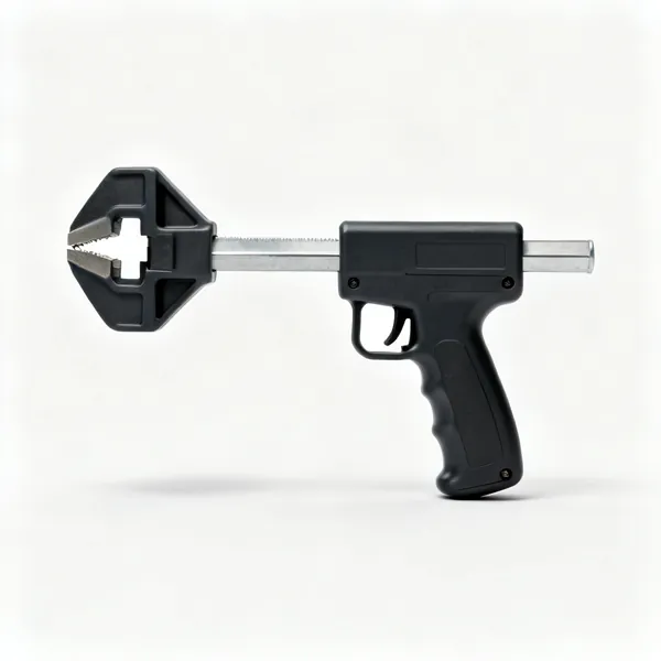 Trigger clamp: A one handed trigger bar clamp with a pistol grip trigger, steel bar and plastic jaws