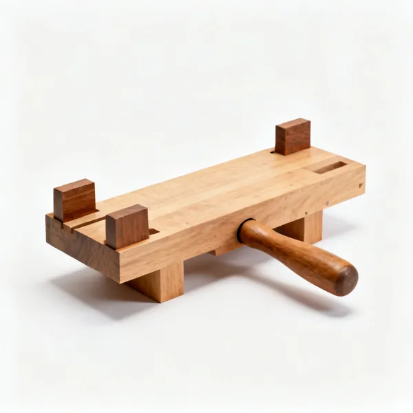 A wooden bench hook with a raised stop at each end