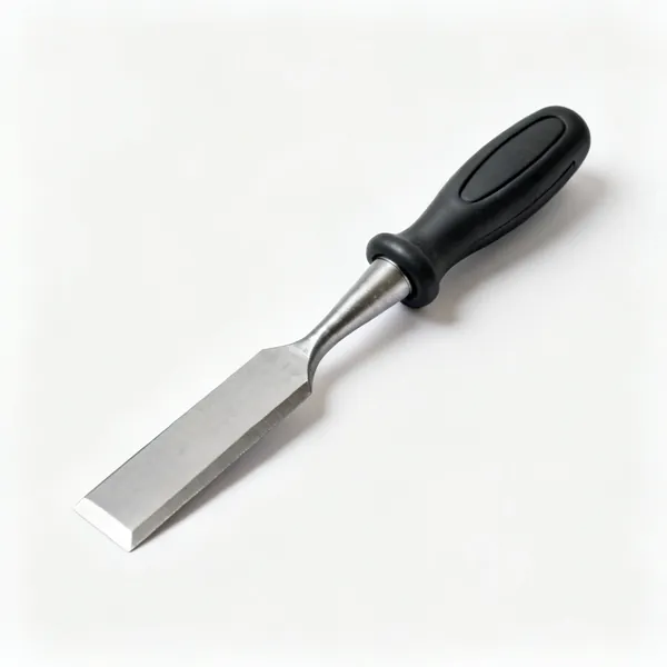 Bolster chisel: A wide bolster masonry chisel with a broad flat blade and a rubber hand guard