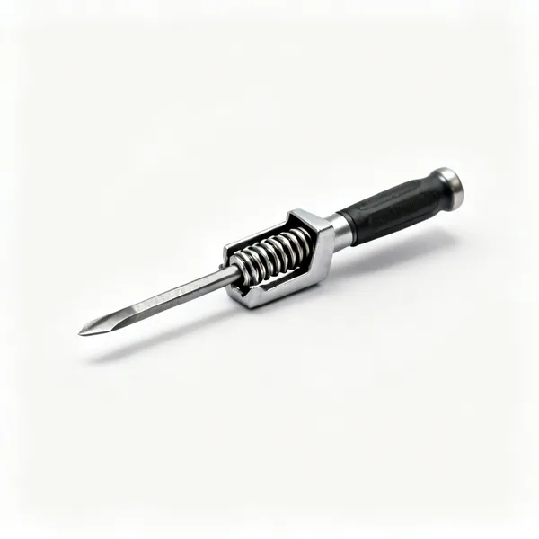 A spring steel chisel holder gripping a cold chisel shaft