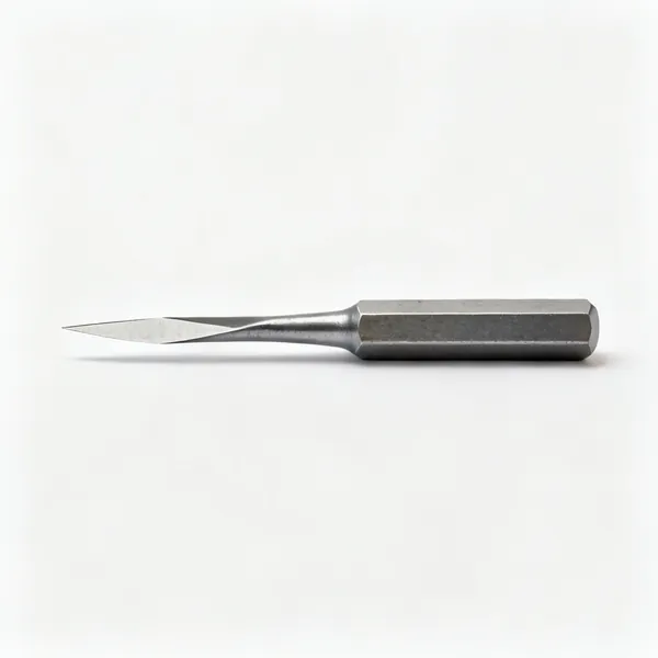 Cross cut chisel: A cross cut cape chisel with a narrow cutting edge and a hexagonal shaft