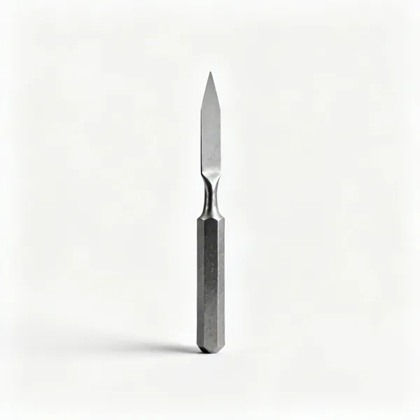 A flat masonry chisel with a narrow blade and a hexagonal shaft