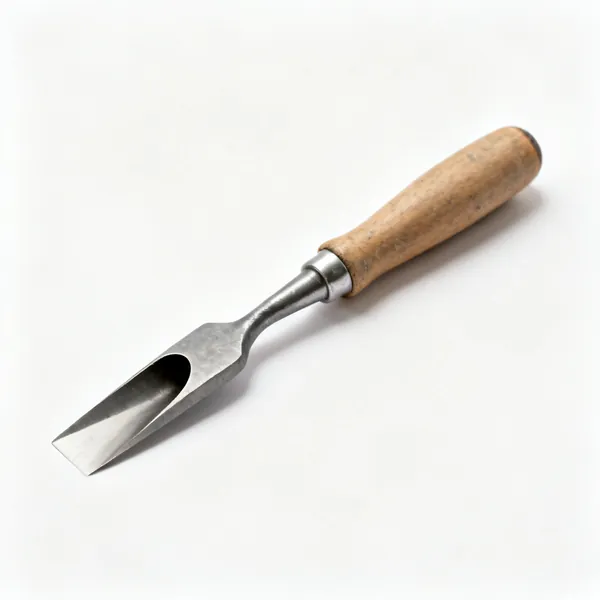A masonry gouge chisel with a hollow curved cutting blade