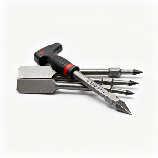 SDS chisels: A set of SDS Plus hammer drill chisels with flat and pointed tips