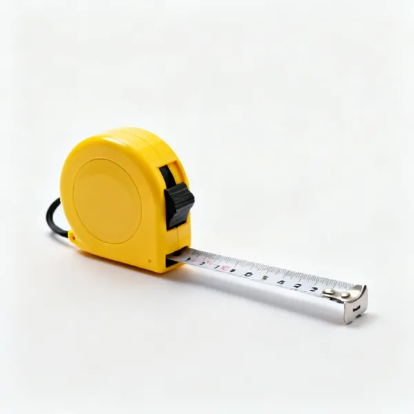 A retractable steel tape measure with a yellow case, partly extended