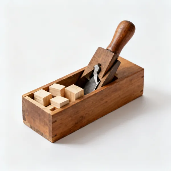 Softwood offcuts: Several small softwood offcut blocks in a wooden box