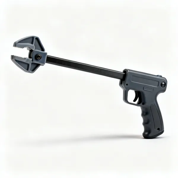 Quick release clamp: A one handed trigger bar clamp with a pistol grip and plastic jaws