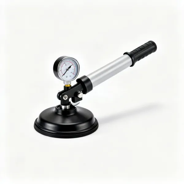 Vacuum clamp: A vacuum suction clamp pad with a hand pump and a gauge