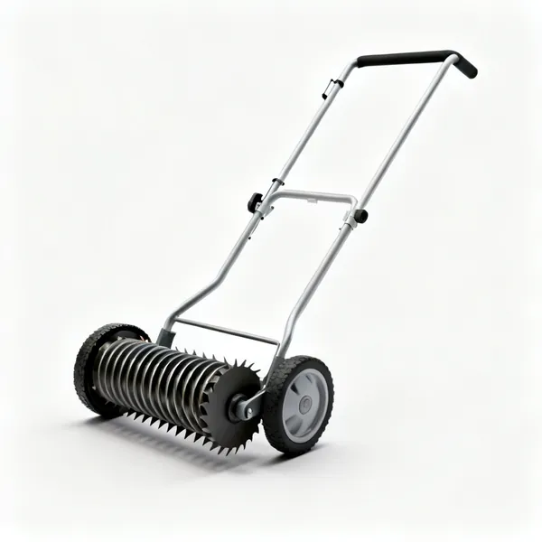 Hand cylinder mower: A hand push cylinder lawn mower with a helical blade reel, two wheels and a long handle