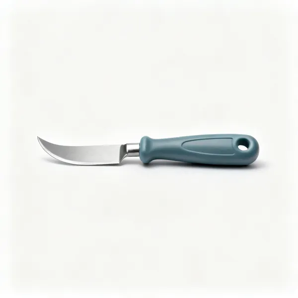 A hand edging knife with a short curved steel blade and a moulded plastic handle