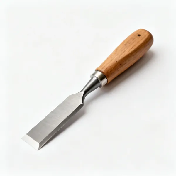 Bevel edge chisel: A bevel edge wood chisel with a flat blade, bevelled sides and a wooden handle