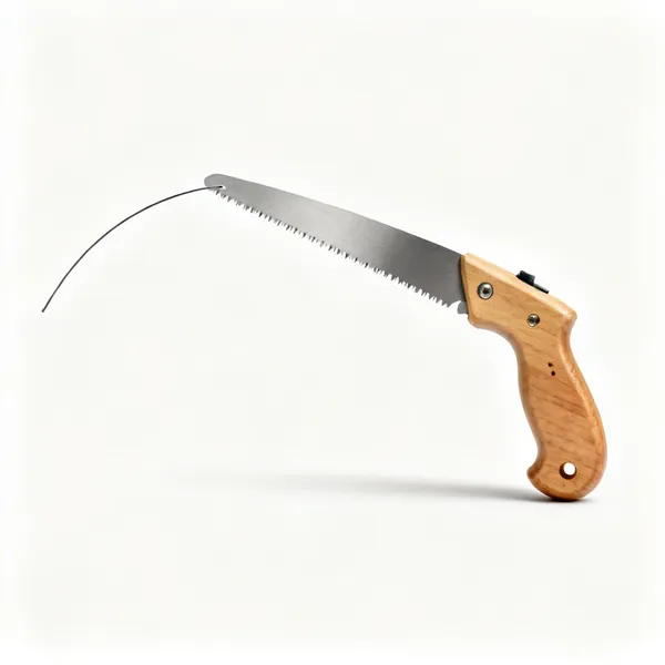 A flush cut saw with a very thin flexible blade and offset wooden handle