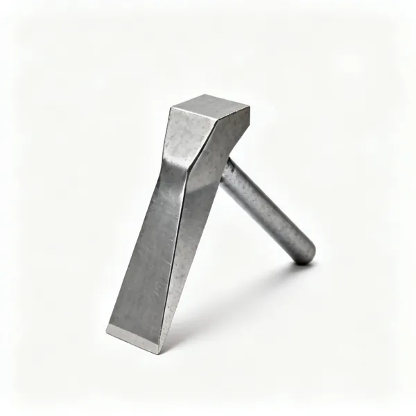 A steel splitting wedge, a solid tapered metal wedge with a flat struck top