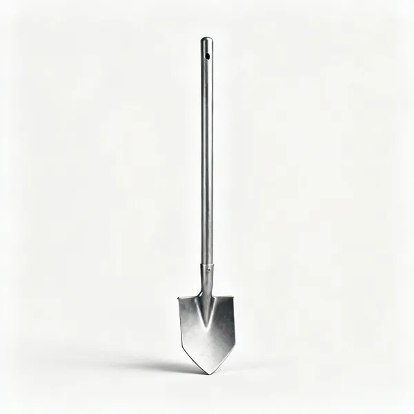 Bar tamping end: The flat tamping head end of a steel digging bar shown upright