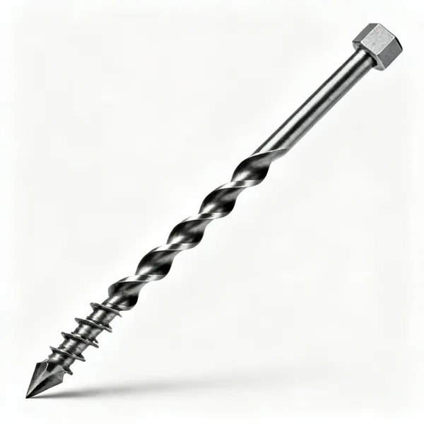 A wood auger bit with a long single twist spiral flute, screw lead point and square tapered shank