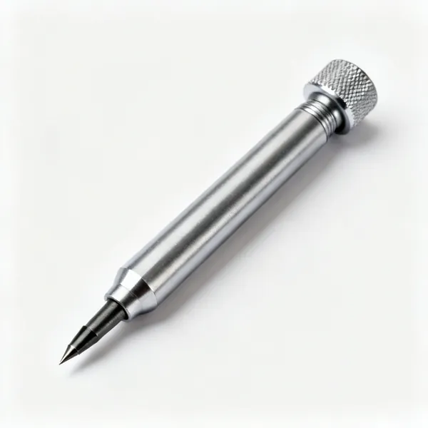 An automatic centre punch with a knurled adjustable cap, cylindrical body and hardened point
