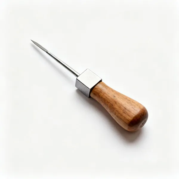 A birdcage awl with a wooden handle and square section tapered steel blade