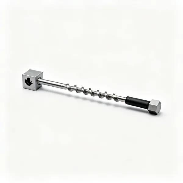 An auger bit extension bar with a square socket at one end and square tapered shank at the other