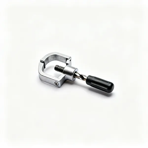 A metal bit depth stop collar with a thumbscrew, sized to clamp on a drill bit shank