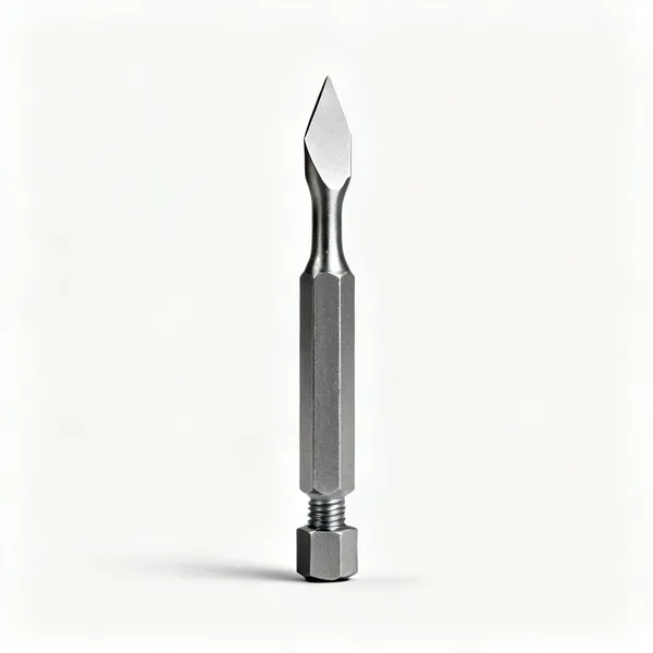 Brace screwdriver bit: A screwdriver bit for a brace with a wide flat blade tip and square tapered shank