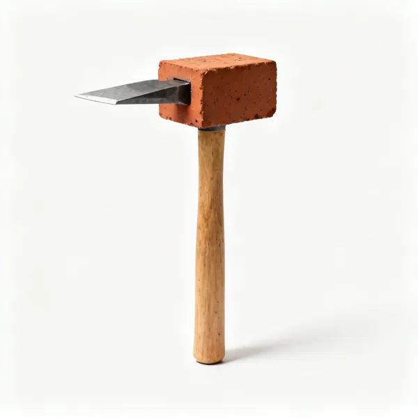 A brick hammer with a square face and a chisel shaped blade on a wooden handle